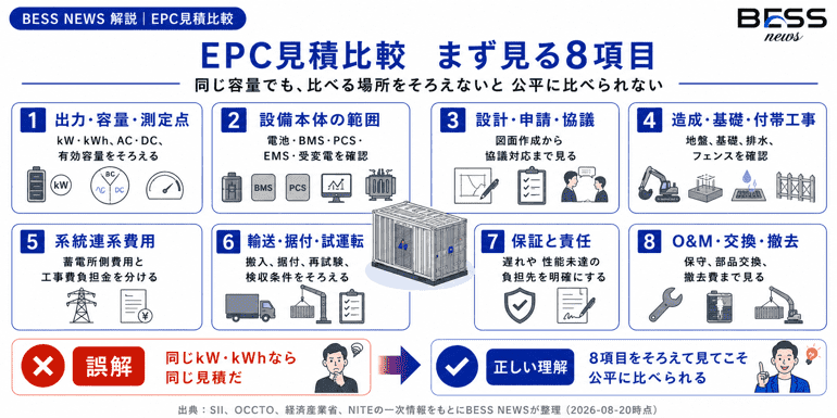 EPC見積比較　まず見る8項目　同じ容量でも、比べる場所をそろえないと公平に比べられない