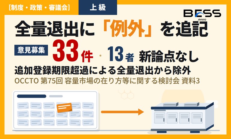 容量市場2030年度の要綱に「やむを得ない場合」が入った ― 追加登録期限超過による全量退出からの除外が蓄電池にも及ぶ サムネイル