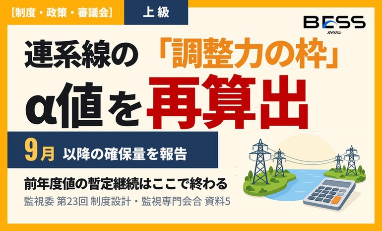 需給調整市場向けの連系線確保量（α値）、監視委が2026年度9月以降の値を算出。前年度値の暫定継続を終える サムネイル