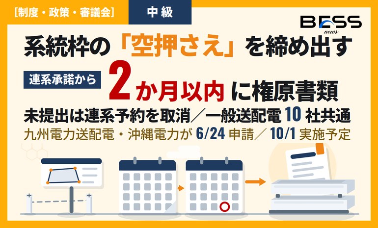 託送約款の変更認可申請が10社共通で始動 ― 非FIT・非FIP電源は連系承諾から2か月以内の用地使用権原提出が要件に サムネイル