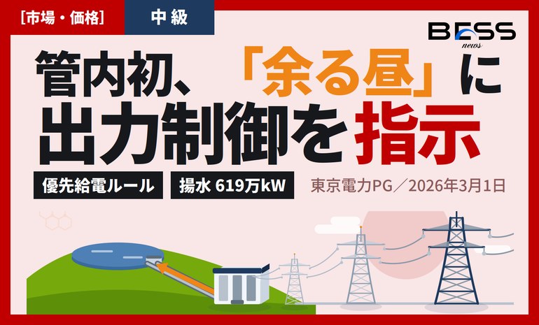 東京電力PG管内で初の再エネ出力制御を指示 ― 揚水619万kWでも余る昼、蓄電池に追い風 サムネイル