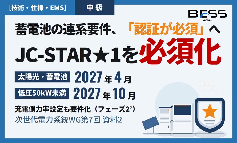 グリッドコード改定 ― 蓄電池の充電側力率設定を要件化、JC-STAR★1は2027年4月から系統連系の必須要件に サムネイル
